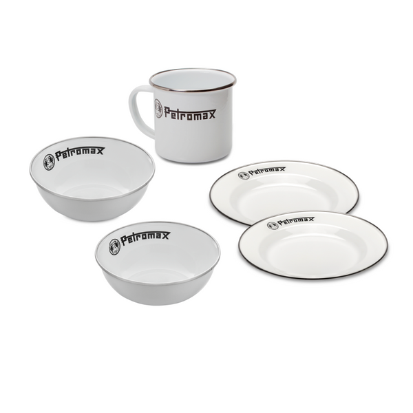 Emaille Geschirrset schwarz / weiß – Petromax