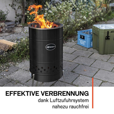 Feuertonne Pyron Black Edition + Grillplatte + Abdeckhaube