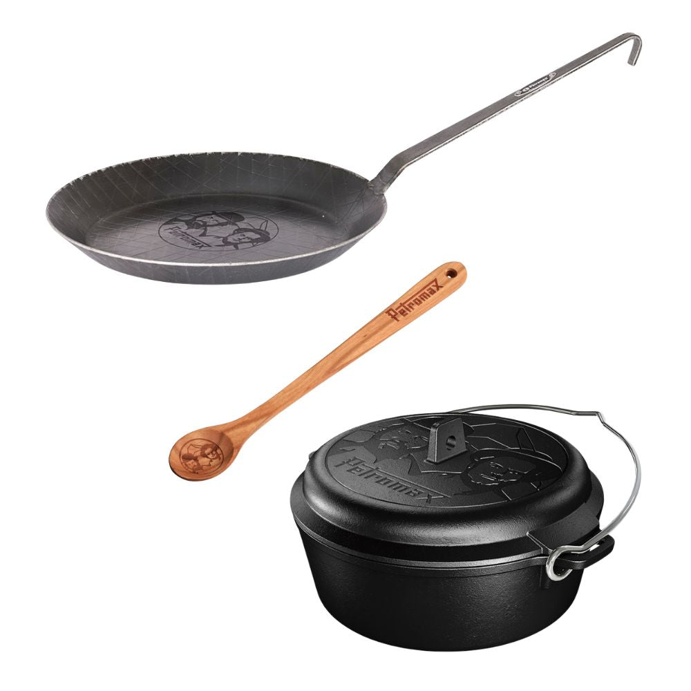Set Dutch Oven ft3 + Schmiedeeiserne Pfanne sp28 + Holzlöffel – Bud Spencer & Terence Hill Edition