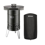 Feuertonne Pyron Black Edition + Grillplatte + Abdeckhaube